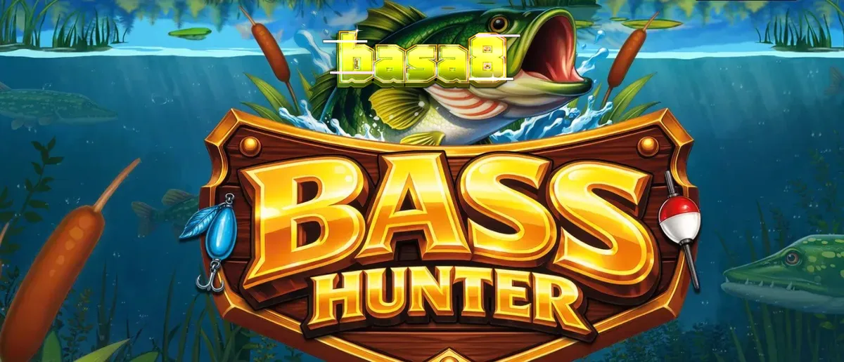 Bass Hunter স্লট গেমের একটি দৃশ্য যেখানে মাছ ধরার সরঞ্জাম এবং পানির নিচের দৃশ্য দেখা যাচ্ছে